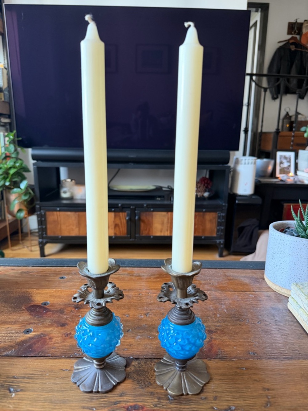 Anthropologie Brass & Glass Candlesticks